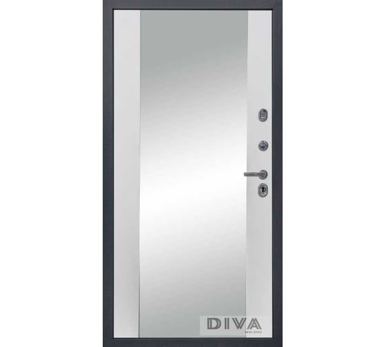 Дверь DIVA МД-39 зеркало, 2050x960 мм, правая, Серая-Д15 Белый Софт УТ-00075439