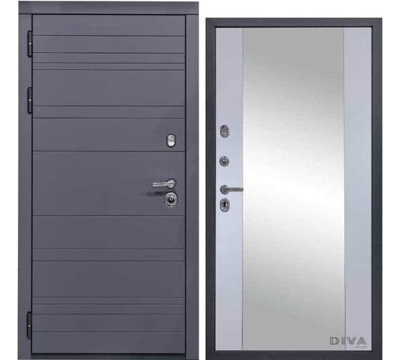 Дверь DIVA МД-39 зеркало, 2050x860 мм, левая, Серая-Д15 Силк Маус УТ-00075442 1