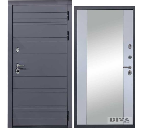 Дверь DIVA МД-39 зеркало, 2050x960 мм, правая, Серая-Д15 Силк Маус УТ-00075444 1