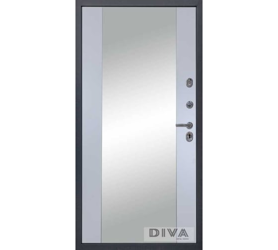 Дверь DIVA МД-39 зеркало, 2050x960 мм, правая, Серая-Д15 Силк Маус УТ-00075444