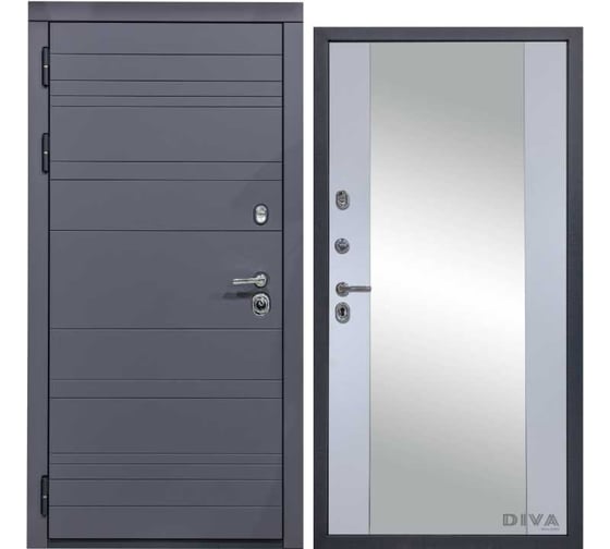 Дверь DIVA МД-39 зеркало, 2050x960 мм, левая, Серая-Д15 Силк Маус УТ-00075443