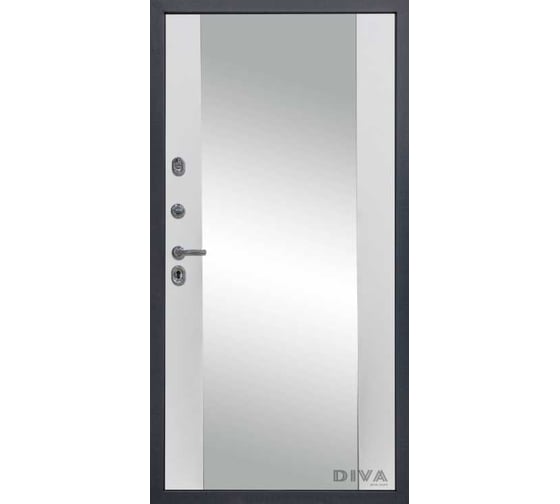 Дверь DIVA МД-39 зеркало, 2050x860 мм, левая, Серая-Д15 Белый Софт УТ-00075440