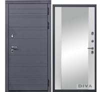 Дверь DIVA МД-39 зеркало, 2050x860 мм, правая, Серая-Д15 Белый Софт УТ-00075441