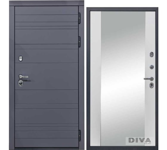 Дверь DIVA МД-39 зеркало, 2050x860 мм, правая, Серая-Д15 Белый Софт УТ-00075441 1