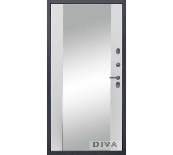 Дверь DIVA МД-39 зеркало, 2050x860 мм, правая, Серая-Д15 Белый Софт УТ-00075441
