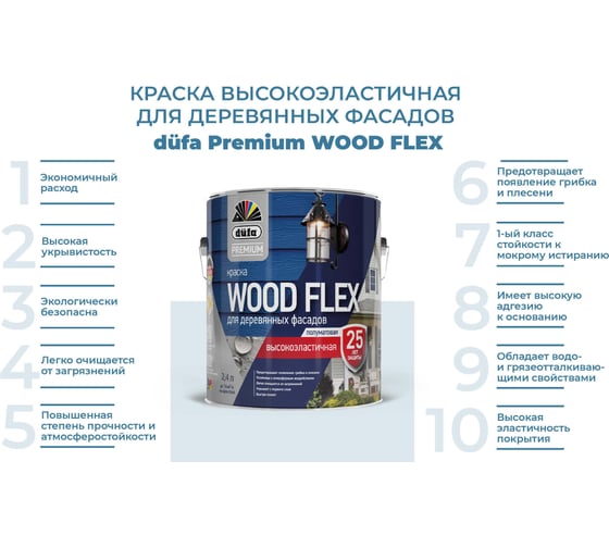Краска Dufa Premium WOODFLEX высокоэластичная для деревянных фасадов база 1, 2.4 л МП00-011990