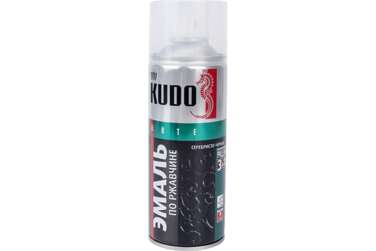 Эмаль по ржавчине молотковая KUDO серебристо-чёрная. Аэрозольная краска .