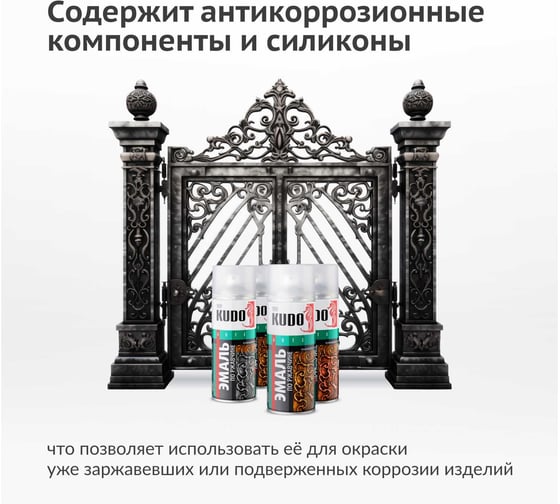 Эмаль по ржавчине молотковая KUDO серебристо-чёрная. Аэрозольная краска в баллончике для металла. KU-3013