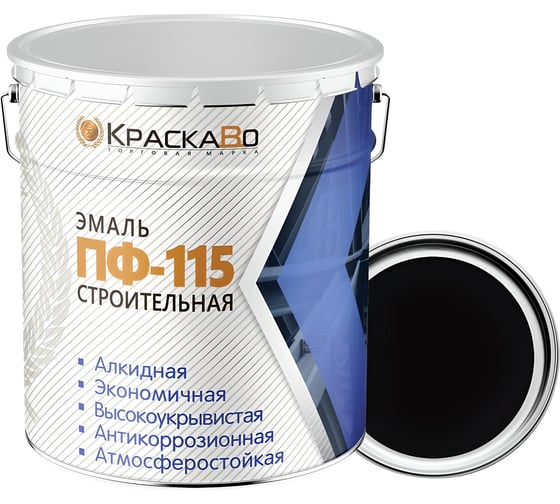 Эмаль ПФ-115 КраскаВо черная строительная 25 кг 4620105771856