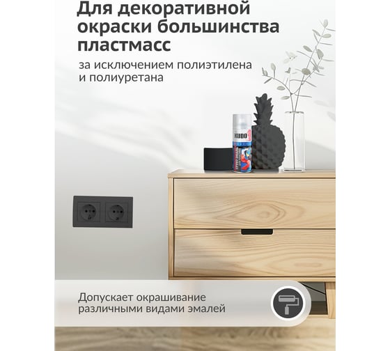 Грунт-эмаль для пластика KUDO быстросохнущая акриловая RAL 9005 чёрная KU-6002