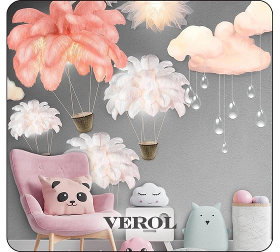 Флизелиновые фотообои Verol "перья" 300x283 см, серый 3 полосы 115-ФФО-05761