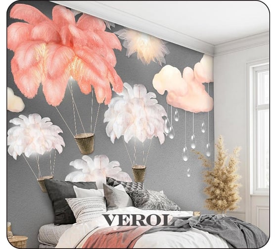 Флизелиновые фотообои Verol "перья" 300x283 см, серый 3 полосы 115-ФФО-05761