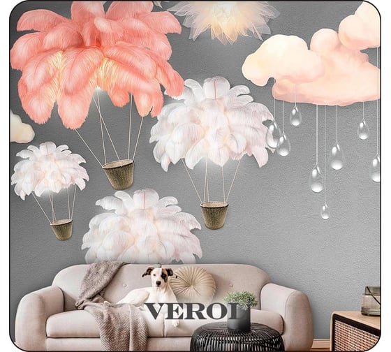 Флизелиновые фотообои Verol "перья" 300x283 см, серый 3 полосы 115-ФФО-05761