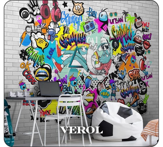 Флизелиновые фотообои Verol граффити 400x283 см, 4 полосы, разноцветный 108-ФФО-05752