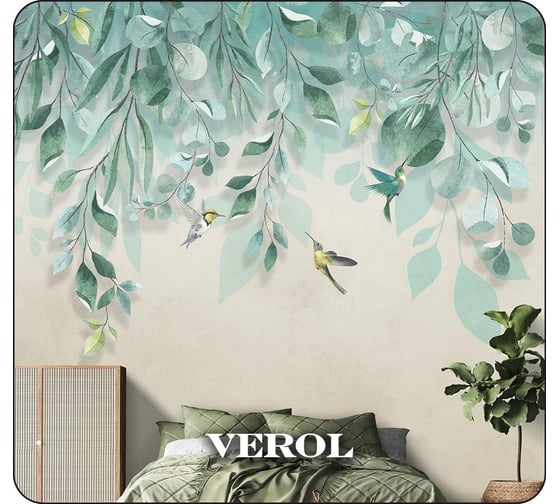 Флизелиновые фотообои Verol листья 300x283 см, зеленый, 3 полосы 120-ФФО-05675