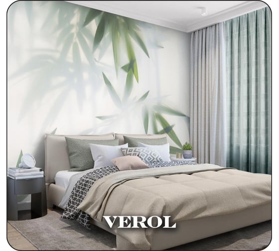 Флизелиновые фотообои Verol тропики за запотевшим стеклом 300x283 см, зеленый, 3 полосы 136-ФФО-04865