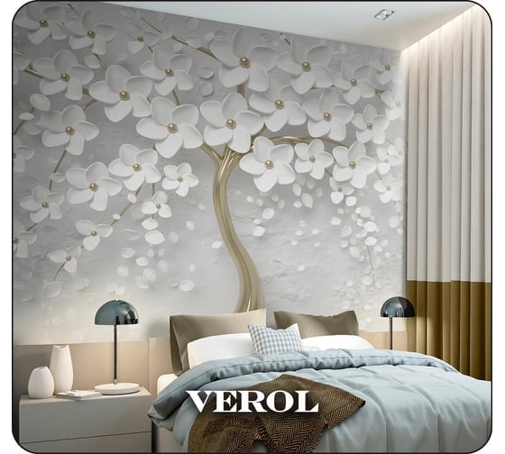 Флизелиновые фотообои Verol золотое дерево 300x283 см, 3 полотна 8, 49 м2, белый 3 полосы​ 130-ФФО-03952