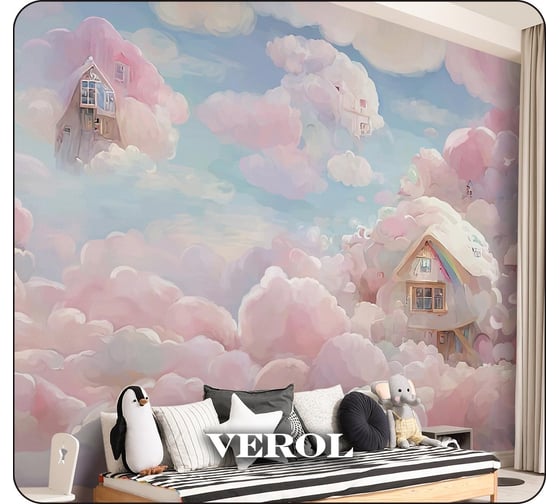 Флизелиновые фотообои Verol розовые облака 400x283 см, розовый, 4 полосы 146-ФФО-05767
