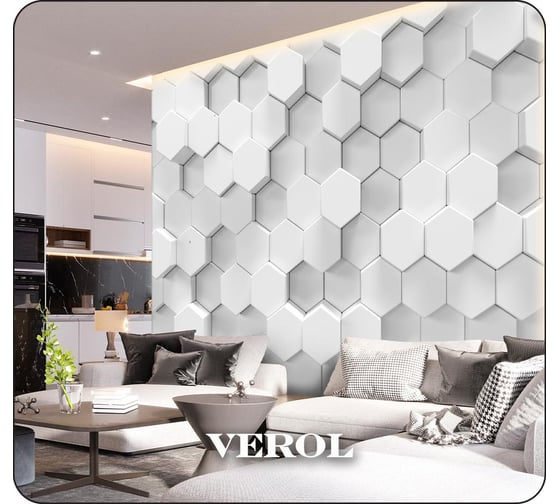 Флизелиновые фотообои Verol шестиугольники 400x283 см, серый, 4 полосы 149-ФФО-04777