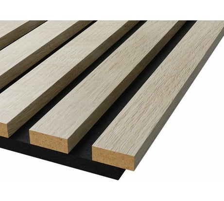 Акустические стеновые панели Cosca Decor 1200x600x19 мм, черный войлок, рейки мдф, цвет - ясень кристалл, коллекция сканди 00-00074681