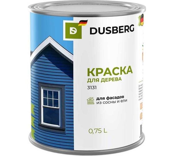 Краска для деревянных фасадов, заборов, беседок из древесины мягких хвойных пород Dusberg 3131 (белая база), 0.75 л, цвет 6002 темно-коричневый 3131-750-Dus6002 1