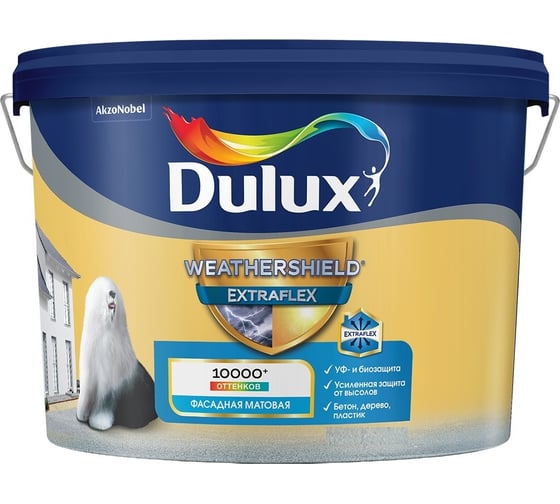 Краска для фасадов и цоколей DULUX WEATHERSHIELD EXTRAFLEX акриловая, матовая, база BC, 2,25 л 5736108