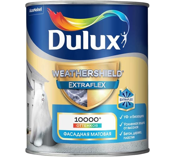 Краска для фасадов и цоколей DULUX WEATHERSHIELD EXTRAFLEX акриловая, матовая, база BW, 1 л 5735942 1