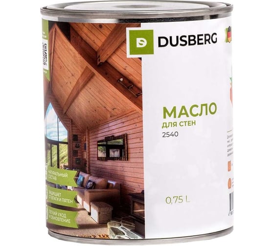 Масло для oкpacки cтeн, пoтoлкoв и мeжкoмнaтныx дверей из твepдыx и мягкиx пopoд дpeвecины Dusberg 2540 0.75 л, цвет 2005 прозрачный серо-зеленый 2540-750-Dus2005