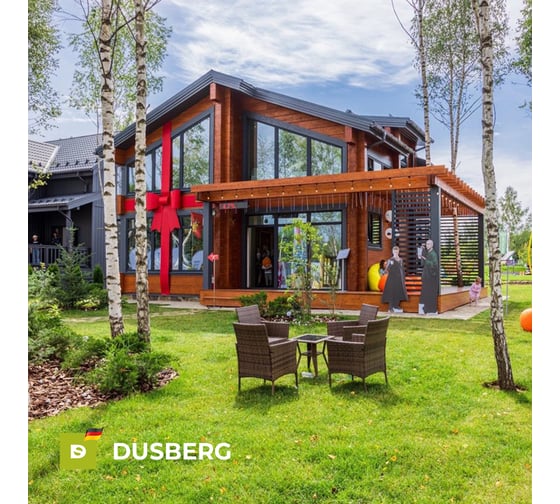 Масло для дерева Dusberg 2110 для фасадов, заборов, беседок и других вертикальных поверхностей из мягких и твердых пород древесины, 10 л, цвет 2095 голдохор 2110-10-Dus2095