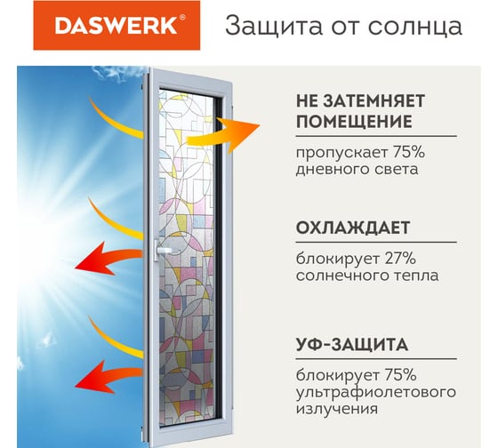 Самоклеящаяся статическая пленка на окно DASWERK без клея, солнцезащитная, 75x150 см, абстракт 608585