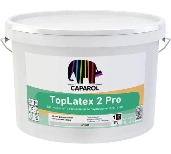 Интерьерная краска CAPAROL TOPLATEX 2 PRO латексная, матовая, база 1, 10 л 948104722