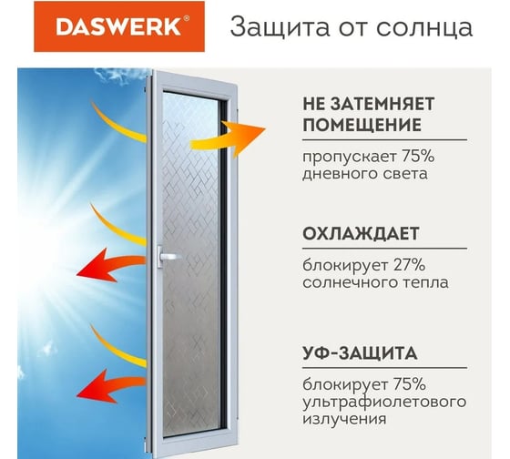 Самоклеящаяся пленка на окно DASWERK статическая, без клея, солнцезащитная, 75x150 см, пазл 608582