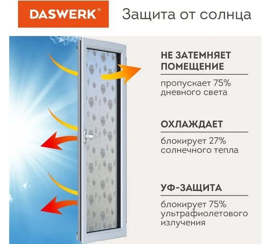 Самоклеящаяся пленка на окно DASWERK статическая, без клея, солнцезащитная, 75x150 см, одуван 608583