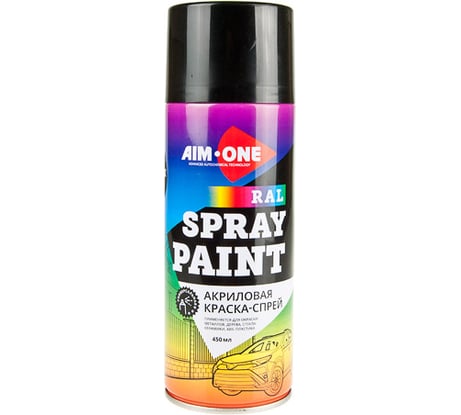 Акриловая краска AIM-ONE чёрный матовый, 450 мл RAL-9005M