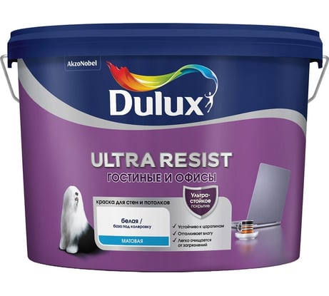 Краска Dulux Ultra Resist гостиные и офисы, матовая, BC, 2,25 л 5747851