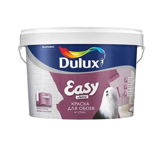 Краска для обоев и стен Dulux Easy матовая, BC, 9 л 5183567