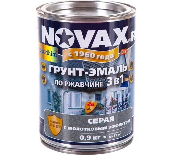 Грунт-эмаль по ржавчине с молотковым эффектом Goodhim NOVAX серый, 0.9 кг 39184