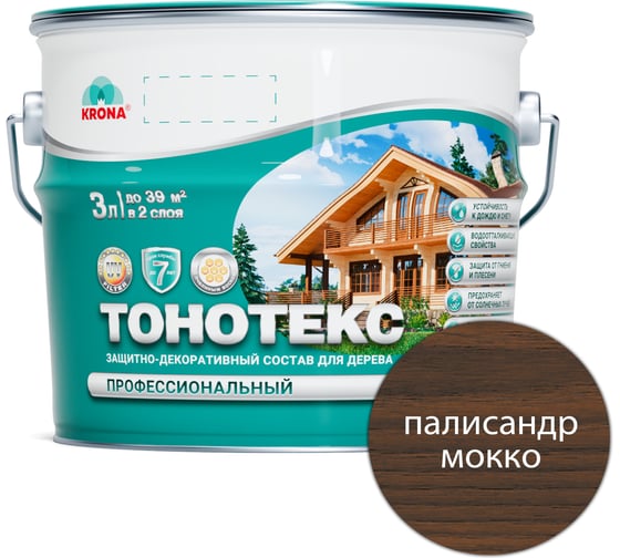 Защитно-декоративный состав для дерева KRONA Тонотекс палисандр-мокко, 3 л 66335029