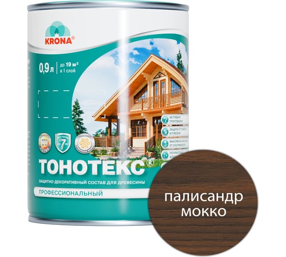 Защитно-декоративный состав для дерева KRONA Тонотекс палисандр-мокко, 0.9 л 66335005