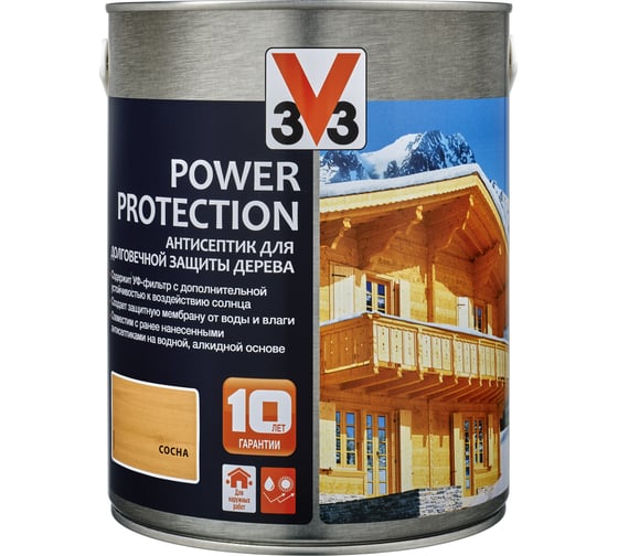 Алкидный антисептик для дерева V33 POWER PROTECTION полуглянец, сосна 117393 1