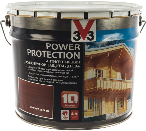 Алкидный антисептик для дерева V33 POWER PROTECTION полуглянец, красное дерево 117402 1