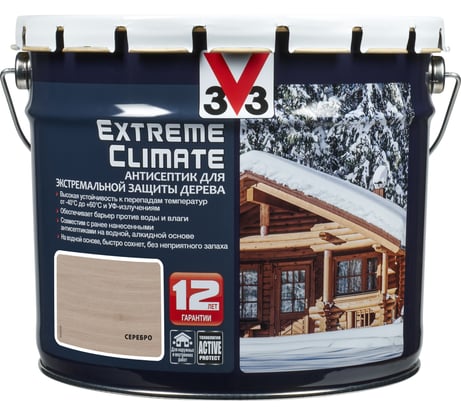 Акриловый антисептик для дерева V33 EXTREME CLIMATE матовый, серебро 117456