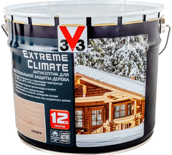 Акриловый антисептик для дерева V33 EXTREME CLIMATE матовый, серебро 117456