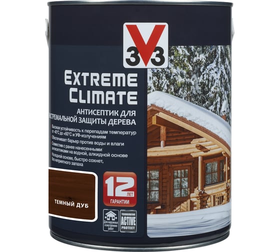 Акриловый антисептик для дерева V33 EXTREME CLIMATE полуглянец, темный дуб 117439 1