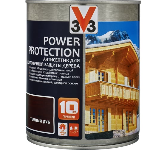 Алкидный антисептик для дерева V33 POWER PROTECTION полуглянец, темный дуб 117388