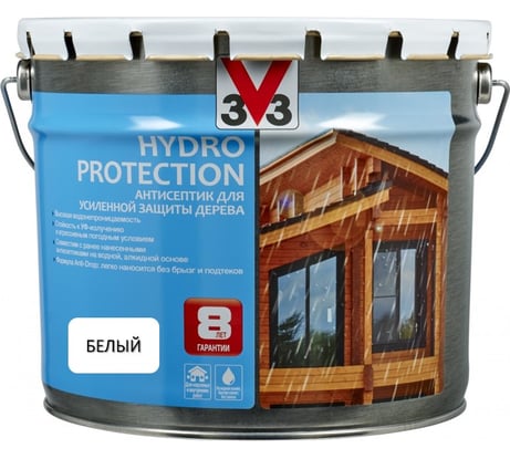 Акриловый антисептик для дерева V33 HYDRO PROTECTION полуглянец, белый 119607