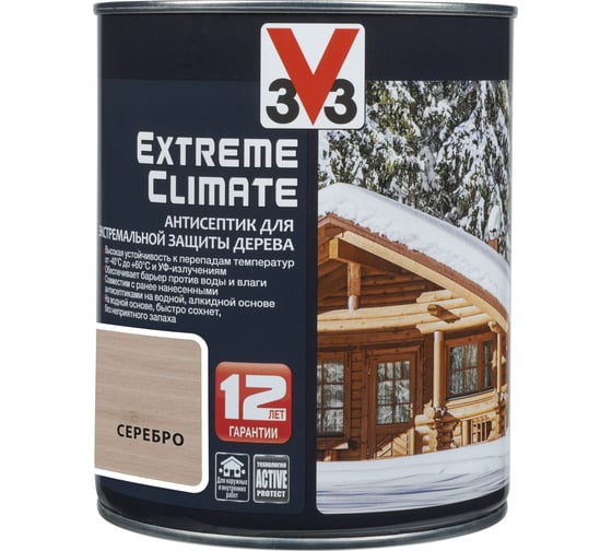 Акриловый антисептик для дерева V33 EXTREME CLIMATE матовый, серебро 117432