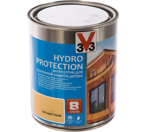 Акриловый антисептик для дерева V33 HYDRO PROTECTION полуглянец, бесцветный 117404