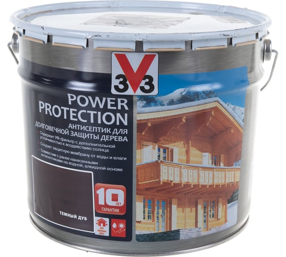 Алкидный антисептик для дерева V33 POWER PROTECTION полуглянец, темный дуб 117400