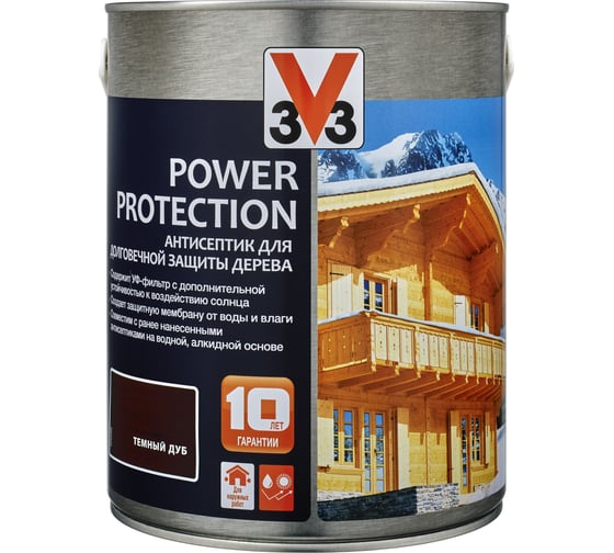 Алкидный антисептик для дерева V33 POWER PROTECTION полуглянец, темный дуб 117394 1